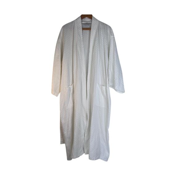 Boca Terry Cloth Robe Waffle Weave Spa Robe Cotton Blend Belted One Size White - Picture 11 of 11